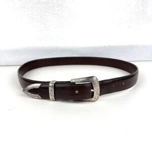 Tony Lama Mens 34" Western Brown Leather Belt Etched Metal Buckle Made in USA